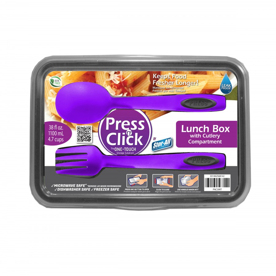 4.7 Cup Rectangle Press N' Click Container w/ Cutlery